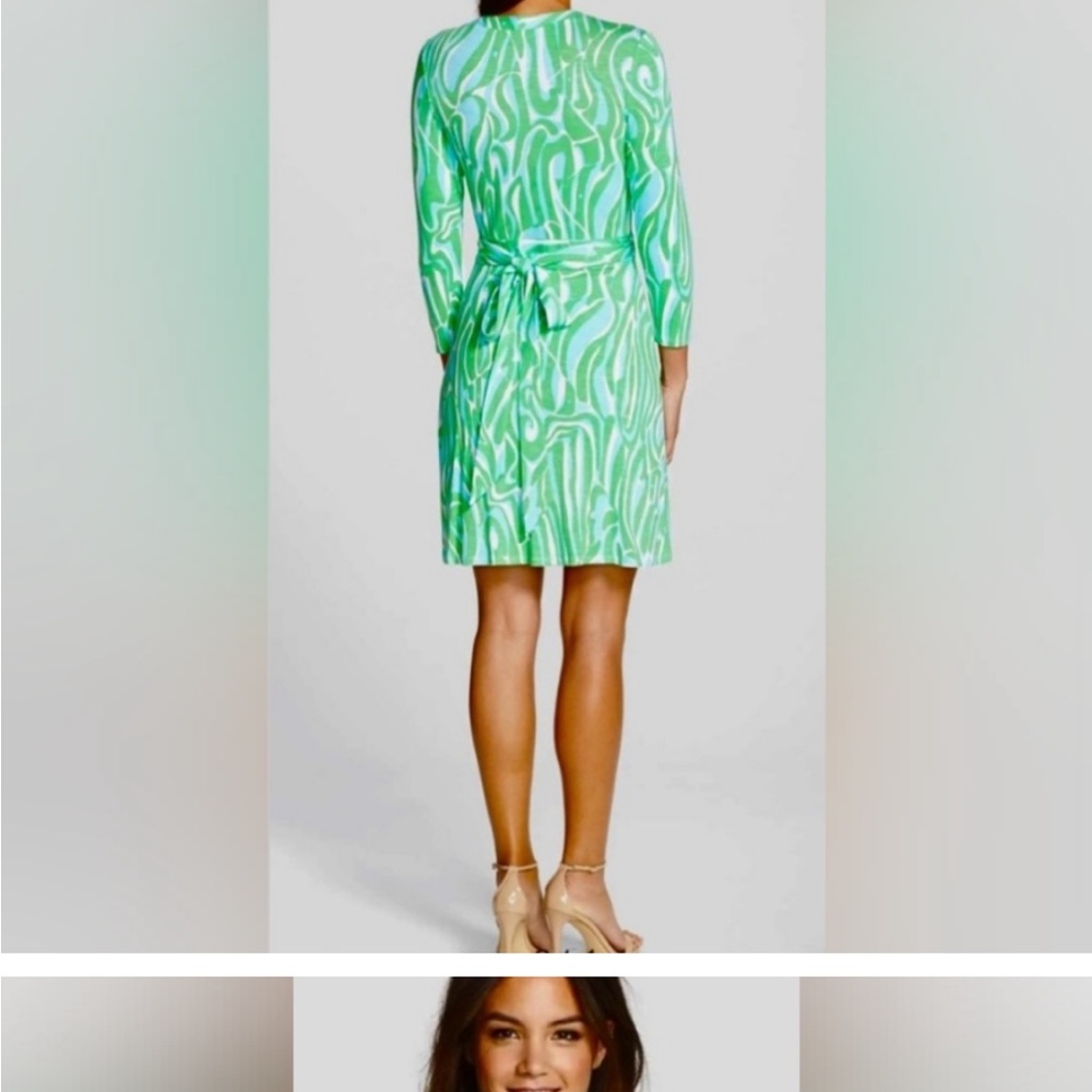 Lilly Pulitzer Meridan Wrap Dress Finders Keepers Size Small green blue - Picture 6 of 9